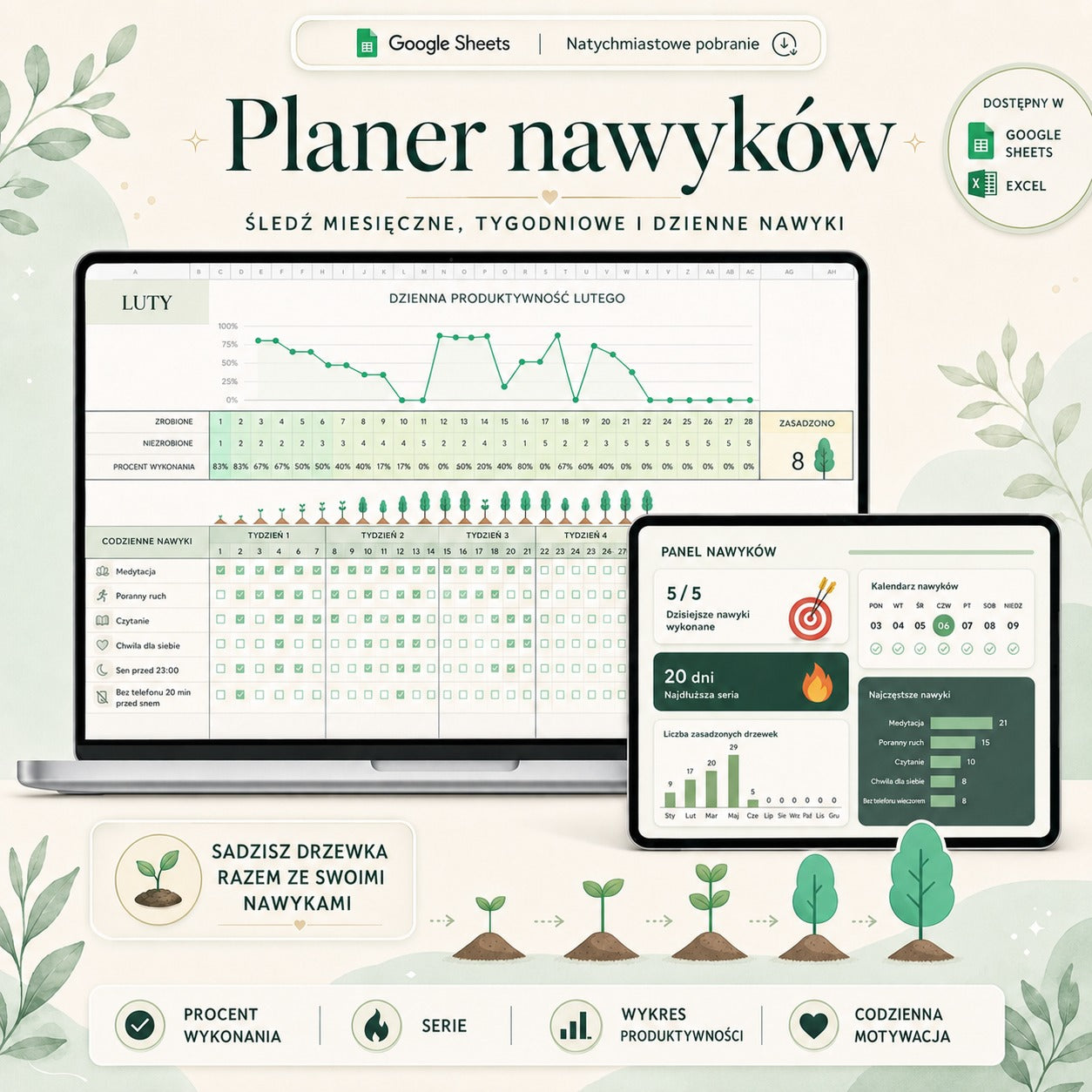 Planer Nawyków Excel + Google Sheets