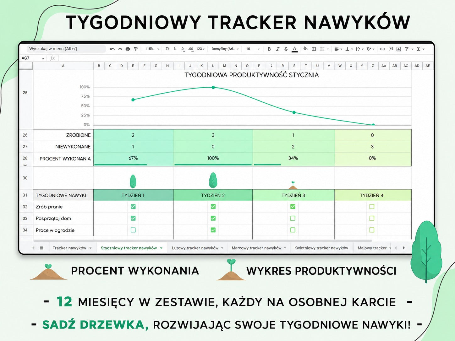 Planer Nawyków Excel + Google Sheets
