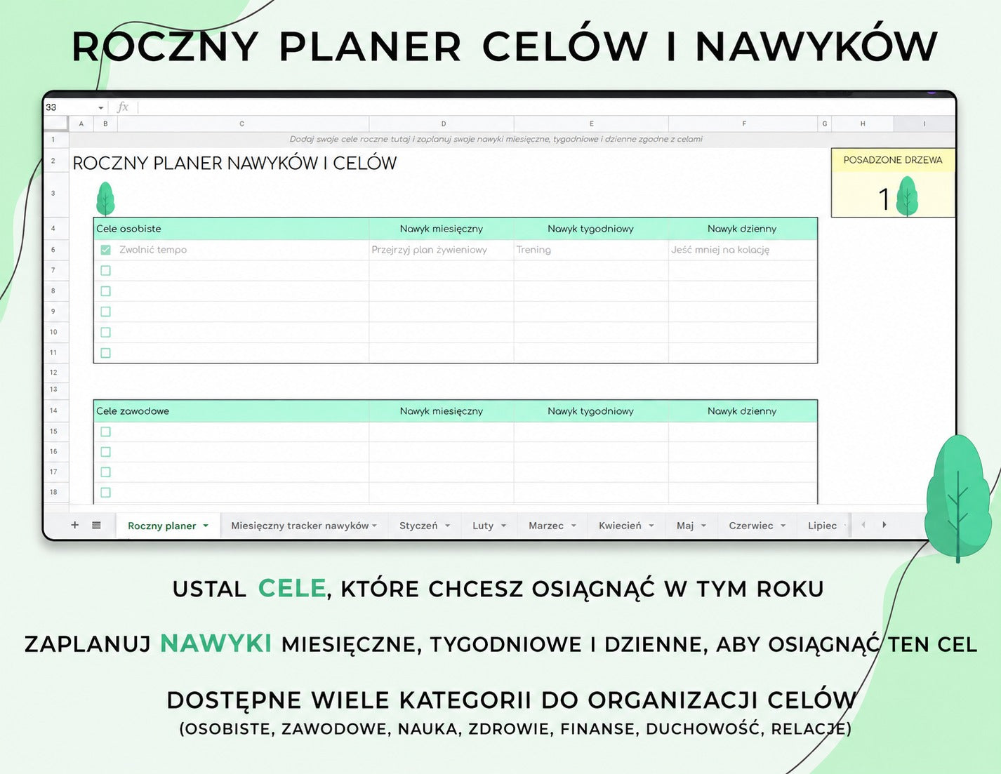 Planer Nawyków Excel + Google Sheets